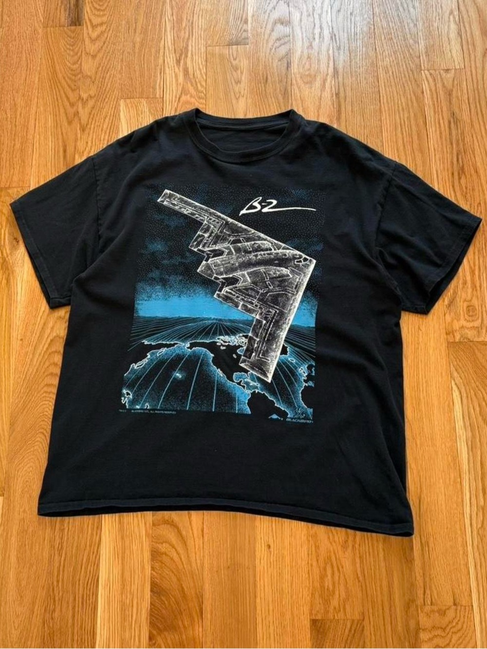 Blackbird Vintage 90s B2 Bomber Stealth Double-sided Military Graphic Print L
